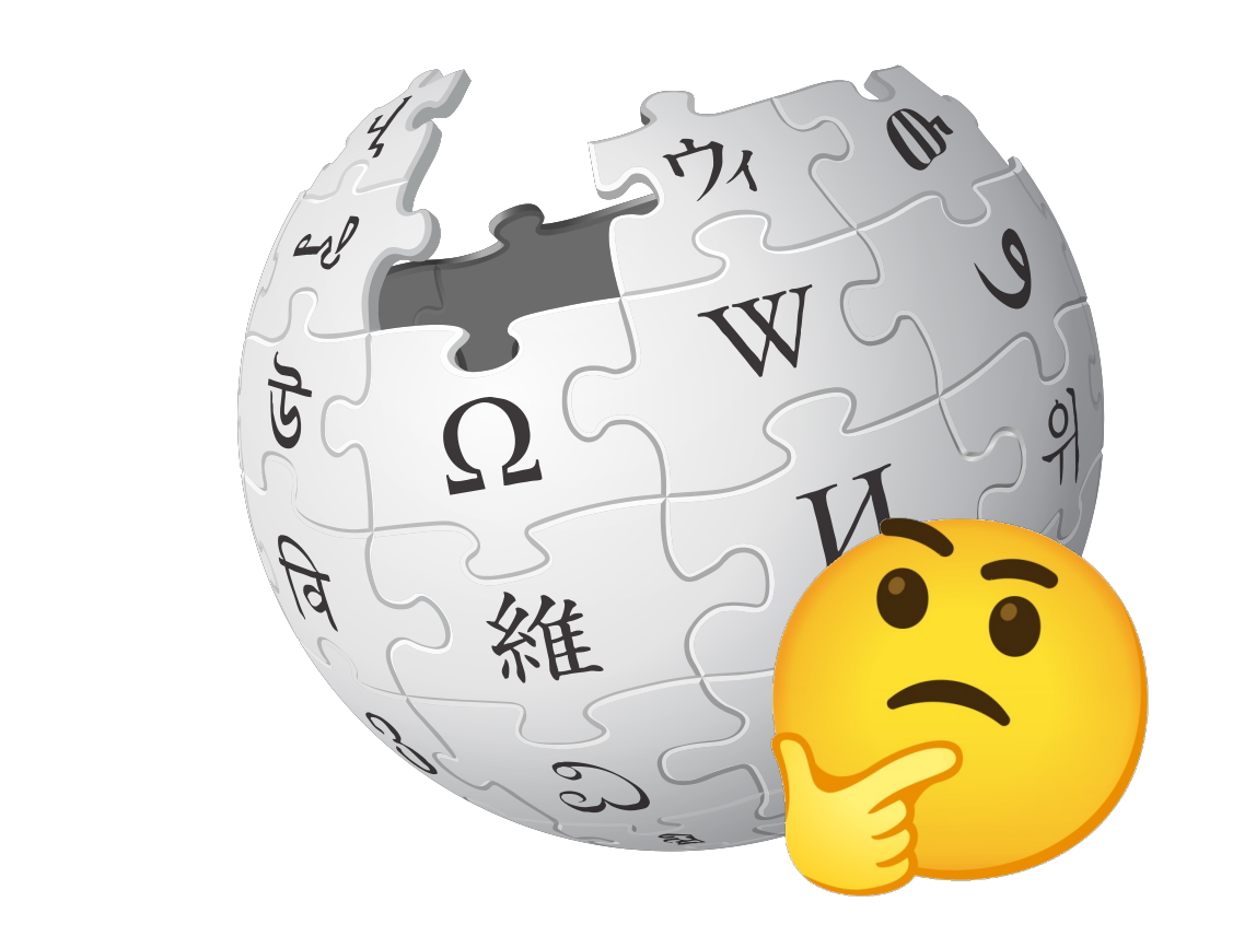 Wikpedia logo and a What smiley